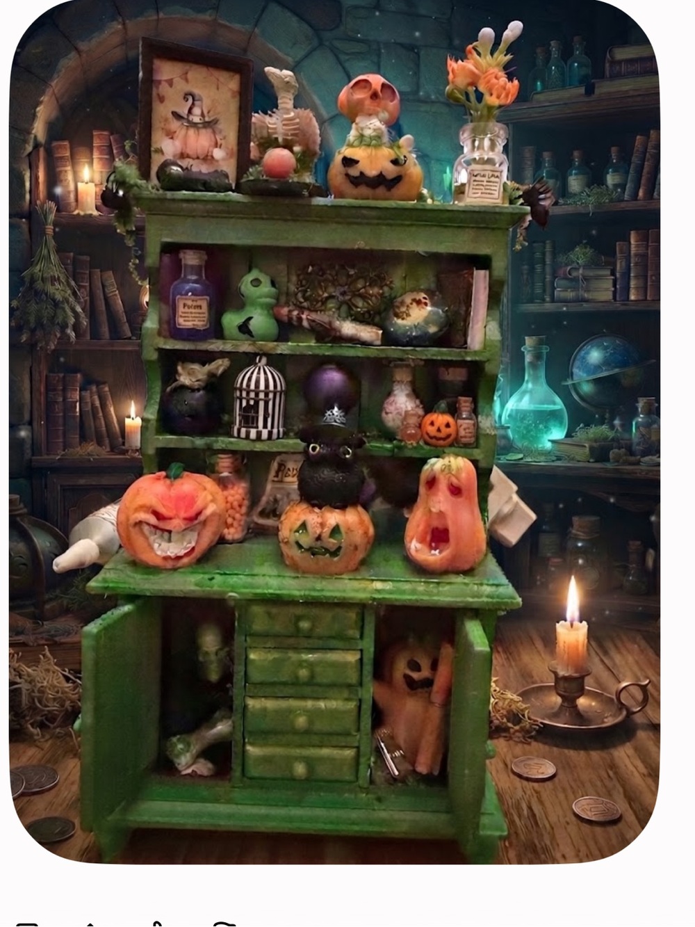 Halloween Pumpkin Shelf mini 1:12 Decor - Green